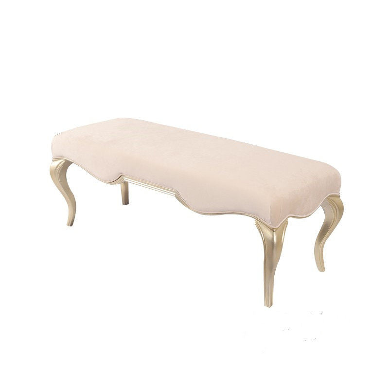 Upholstered Bedroom Bench, Cream End of Bed Bench with Solid Wood Gold Finish Legs, French Style Vanity Bench, Entryway Shoe Bench, Living Room Ottoman Bench