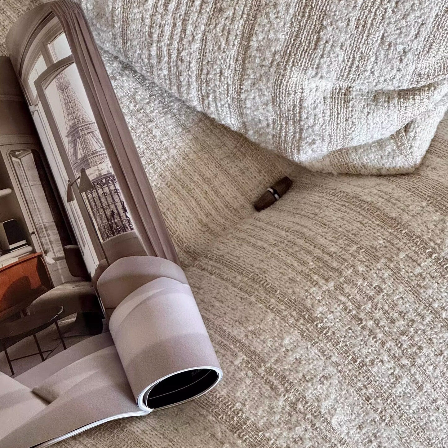 Cream Striped Upholstered Accent Chair with Rolled Arms