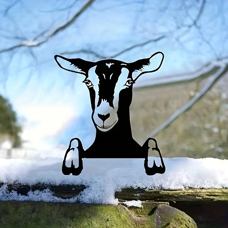Black Metal Goat Fence Topper, Peeking Goat Head Silhouette Yard Decor, Rustic Farmhouse Outdoor Wall Art for Garden Fence, Barn, Ranch, Patio, Farm Animal Decor