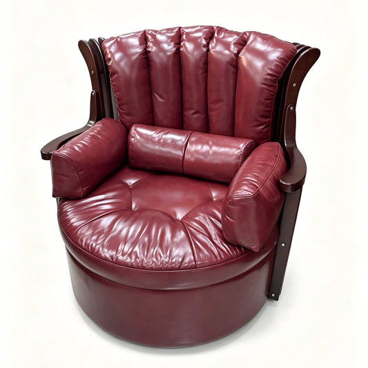 Oversized Burgundy Leather Swivel Accent Chair, High Back Barrel Lounge Armchair with Lumbar Pillow, Tufted Reading Chair for Living Room, Bedroom, Study and Office