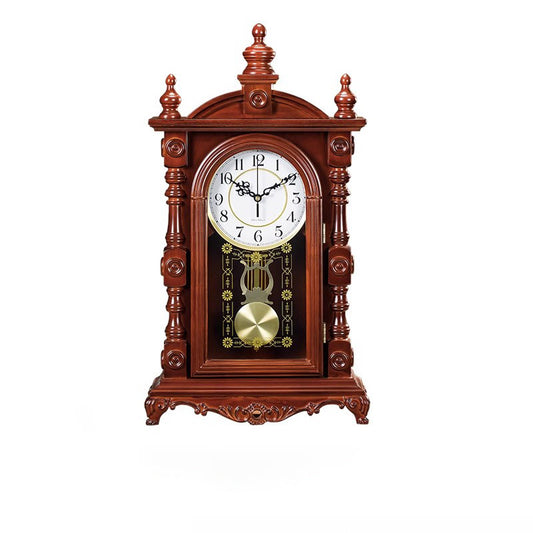 Vintage Solid Wood Mantel Clock with Pendulum, Silent Analog Table Clock