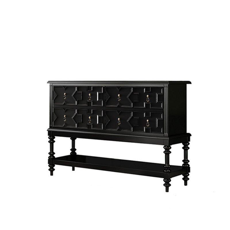 Black Solid Wood Console Cabinet with 8 Geometric Drawers, Entryway Storage Table with Turned Legs and Lower Shelf, Decorative Sideboard for Foyer, Living Room or Dining Room
