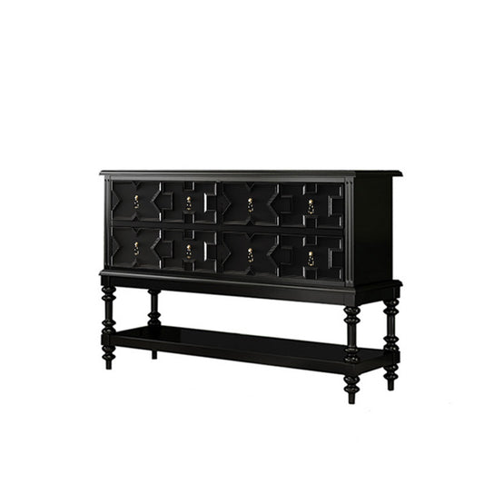 Black Solid Wood Console Cabinet with 8 Geometric Drawers, Entryway Storage Table with Turned Legs and Lower Shelf, Decorative Sideboard for Foyer, Living Room or Dining Room