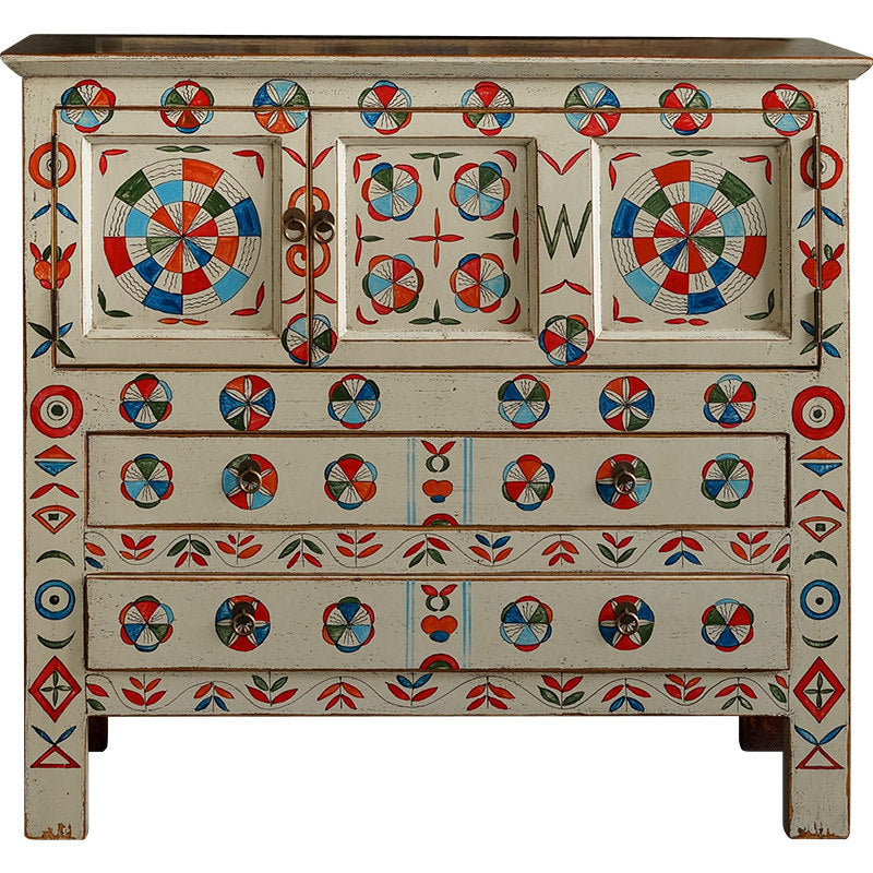 Hand-Painted Solid Wood Sideboard Cabinet with Drawers, Vintage Entryway Storage