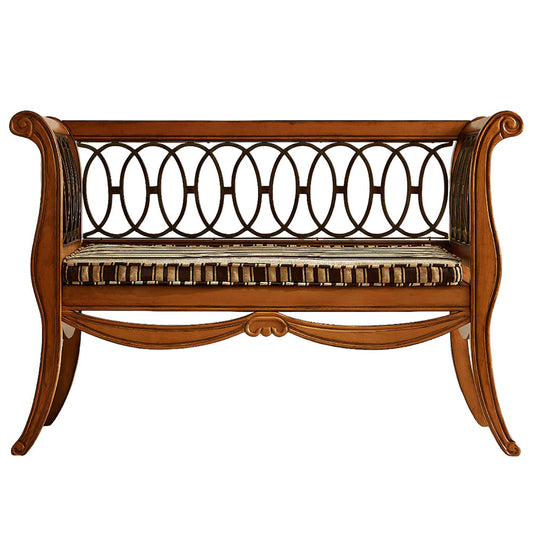 Amber Brown Solid Birch Wood Loveseat Bench, Vintage-Inspired 2-Person Upholstered Settee with Curved Arms, Open Loop Back and Removable Seat Cushion for Living Room, Entryway and Bedroom