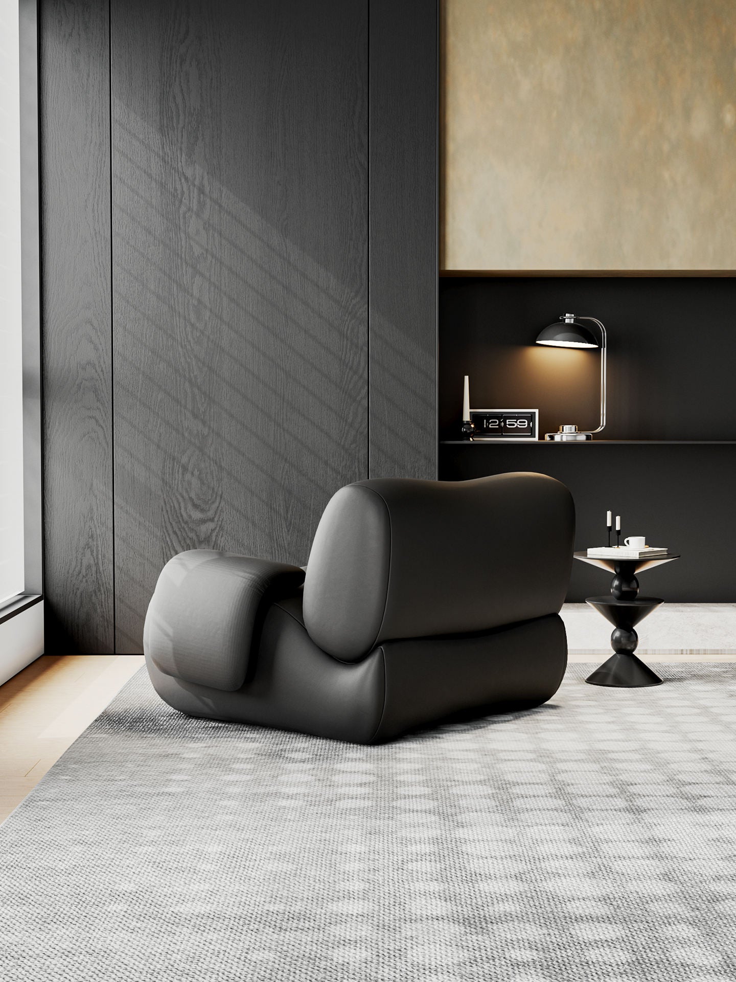 Black Upholstered Accent Chair Modern Sculptural Lounge Chair