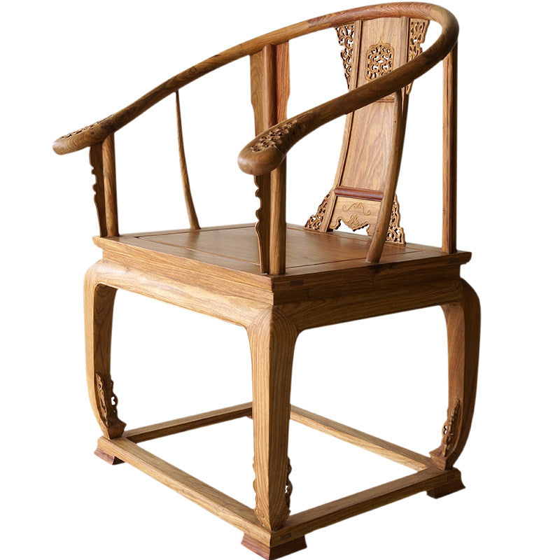Solid Elm Wood Horseshoe Armchair, Chinese Tea Chair, Walnut Brown