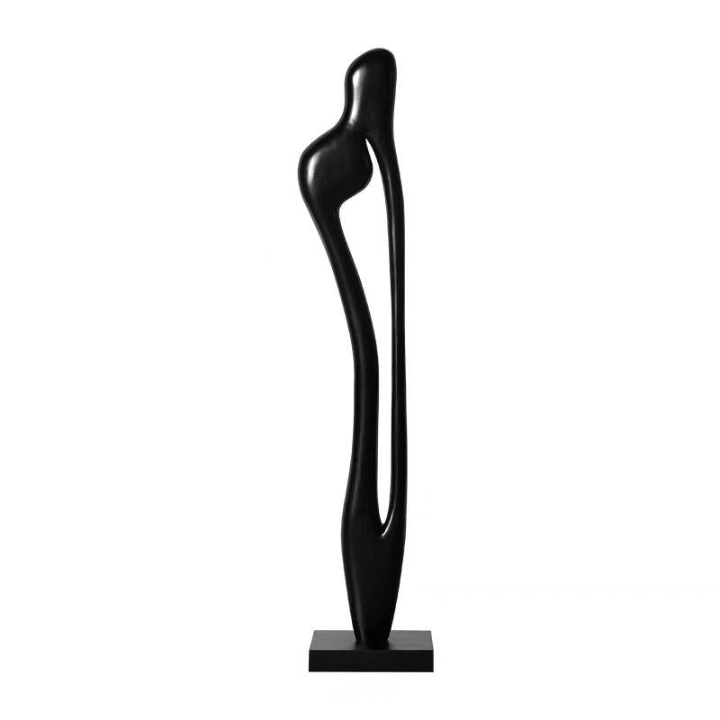 Black Abstract Wood Figure Sculpture, Modern Floor Art Decor, 53.1 Inch