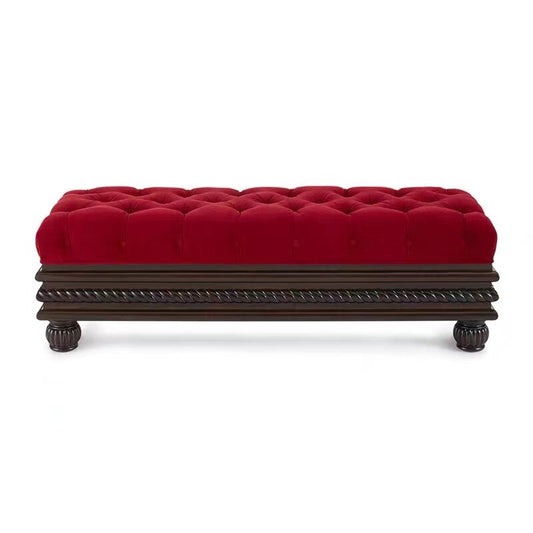 Burgundy Tufted Storage Ottoman Bench with Solid Wood Base