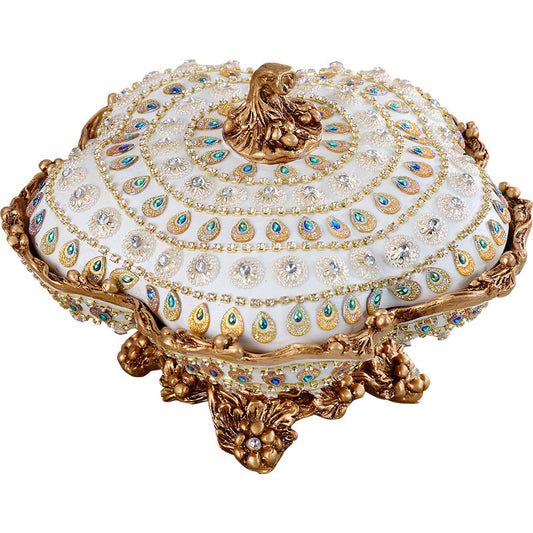 Luxury Covered Divided Candy Dish, Rotating 6-Section Dry Fruit Tray with Lid, Decorative Footed Snack Serving Bowl for Coffee Table, Living Room, Tea Table, Nuts, Candy, Cookies, Dried Fruit