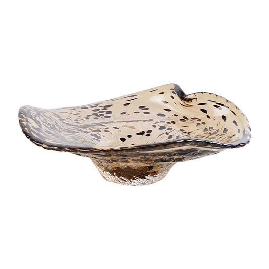 Amber Art Glass Fruit Bowl, Large Decorative Glass Centerpiece Bowl, Irregular Wave Crystal-Look Fruit Plate, Coffee Brown Serving Dish for Dining Table, Kitchen Counter, Living Room Decor