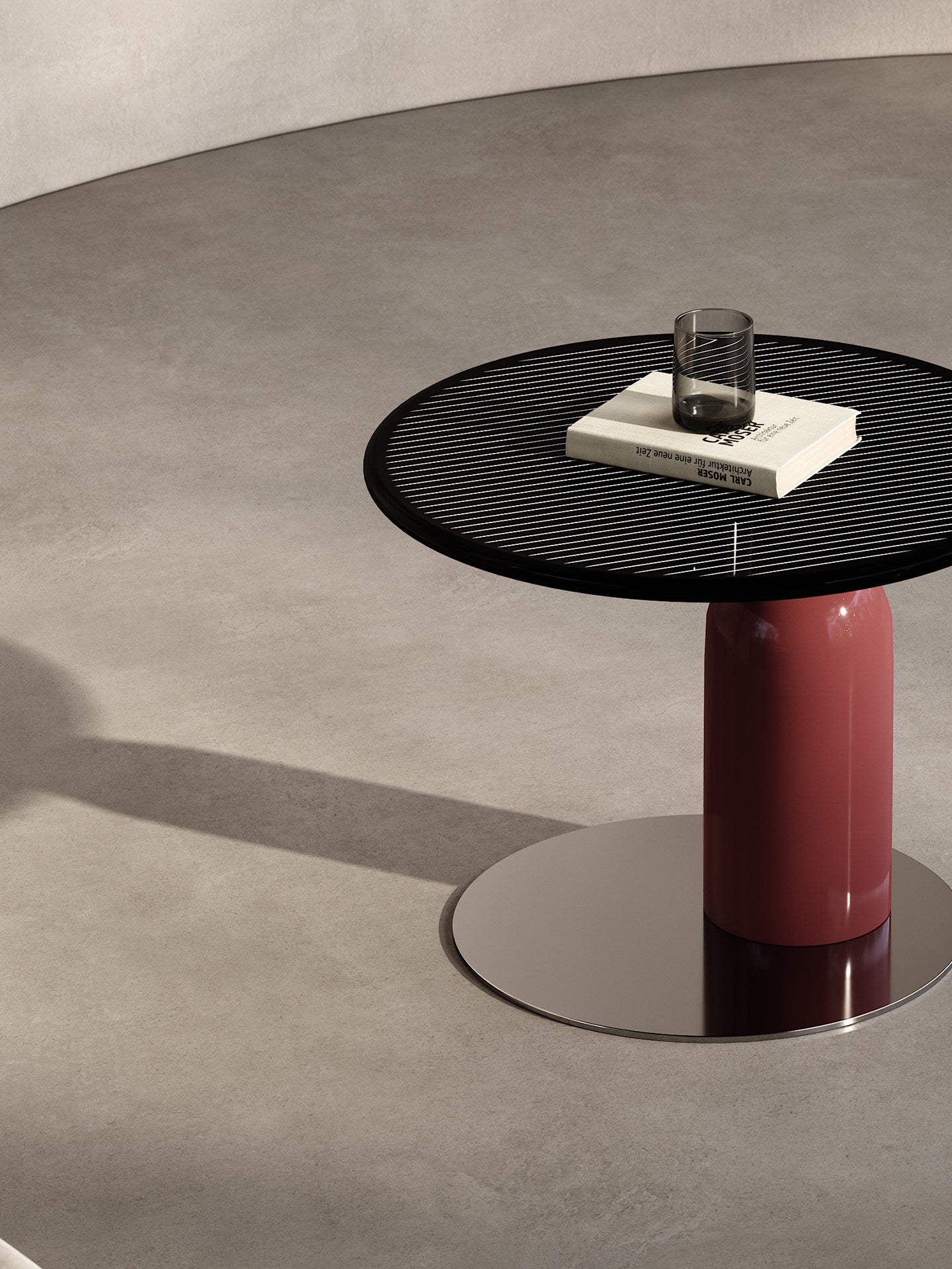 Modern Round Side Table, High Gloss Piano Lacquer Accent Table with Black Top and Red Pedestal Base, Small Sofa End Table for Living Room, Bedroom, Lounge, Apartment