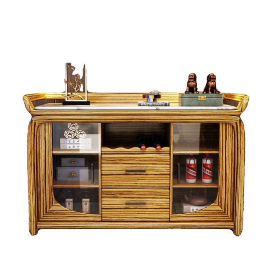 Wenge Wood Sideboard with Marble Top, Glass Doors and Drawers