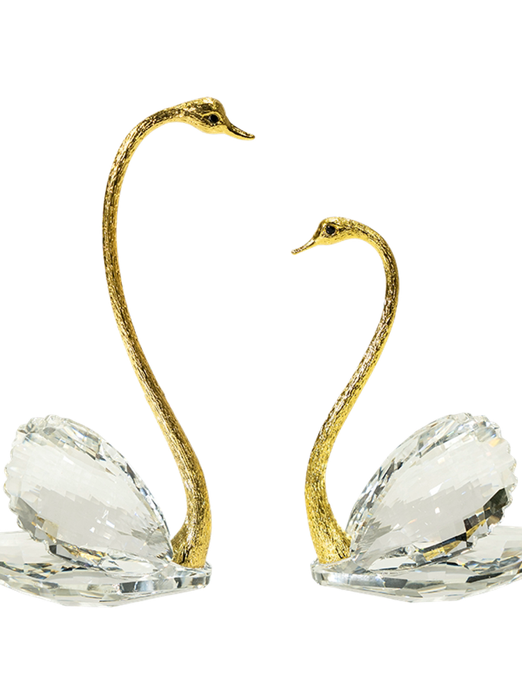 Gold Crystal Swan Figurines Set of 2, Decorative Tabletop Sculptures