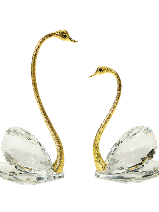 Gold Crystal Swan Figurines Set of 2, Decorative Tabletop Sculptures