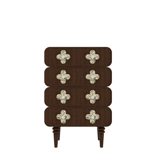 Solid Walnut Wood 8-Drawer Chest, Narrow Dresser with Floral Quatrefoil Inlay Pulls, Tall Storage Cabinet for Bedroom, Nursery, Living Room or Entryway