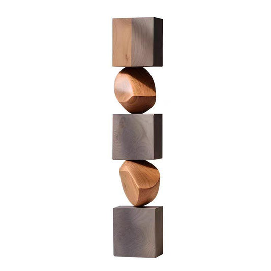 Tall Abstract Solid Wood Floor Sculpture, Geometric Modern Decor, 65 Inch