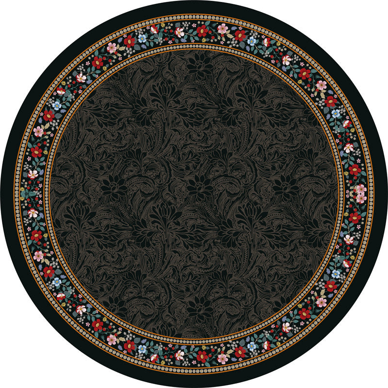 Round Black Floral Table Protector Mat, Waterproof Leather Look Cover
