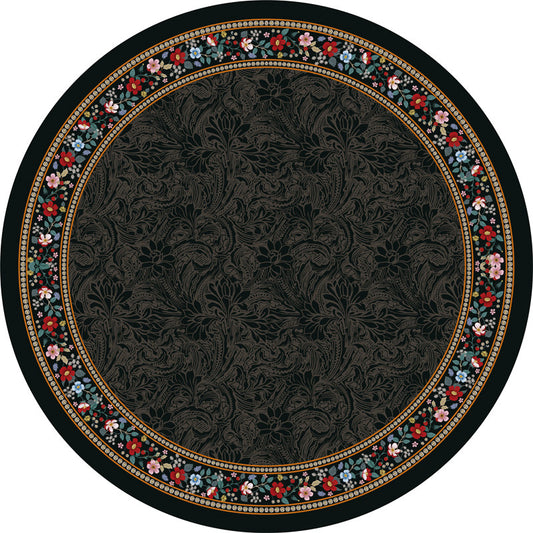 Round Black Floral Table Protector Mat, Waterproof Leather Look Cover