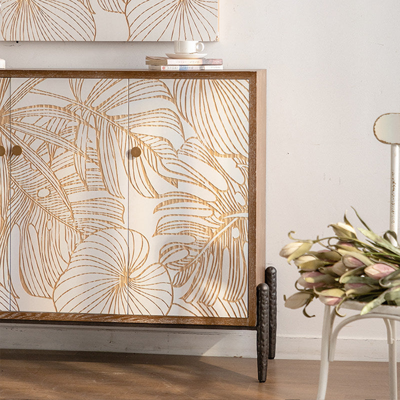 Botanical Entryway Cabinet, Ash Veneer Shoe Storage Cabinet, Vintage Leaf Pattern Sideboard, Wabi Sabi Hallway Cabinet, Living Room Credenza and Dining Room Buffet