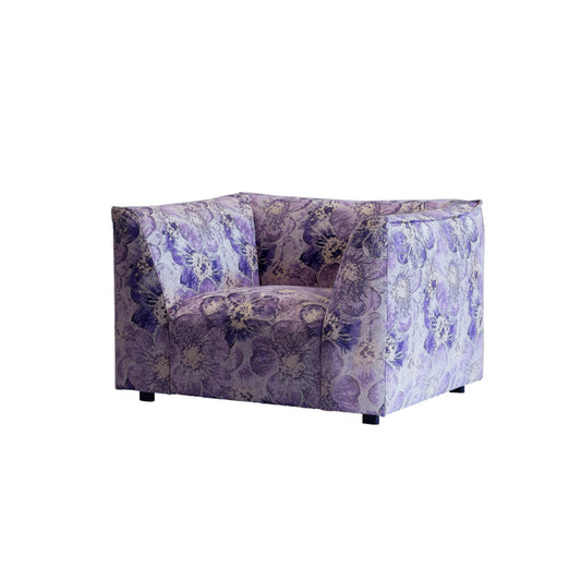 Purple Floral Accent Chair, Wide Upholstered Single Sofa Chair, Vintage Modern Lounge Armchair with Box Arms for Living Room, Bedroom, Office, Reading Corner