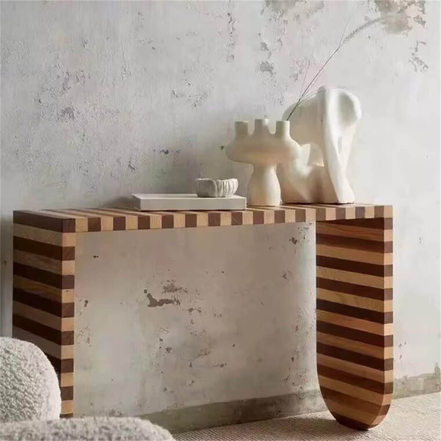 Striped Solid Wood Console Table, Narrow Entryway Table, Modern Rustic Hallway Accent Table, Wabi Sabi Sofa Table for Foyer, Corridor, Living Room, Entry Decor