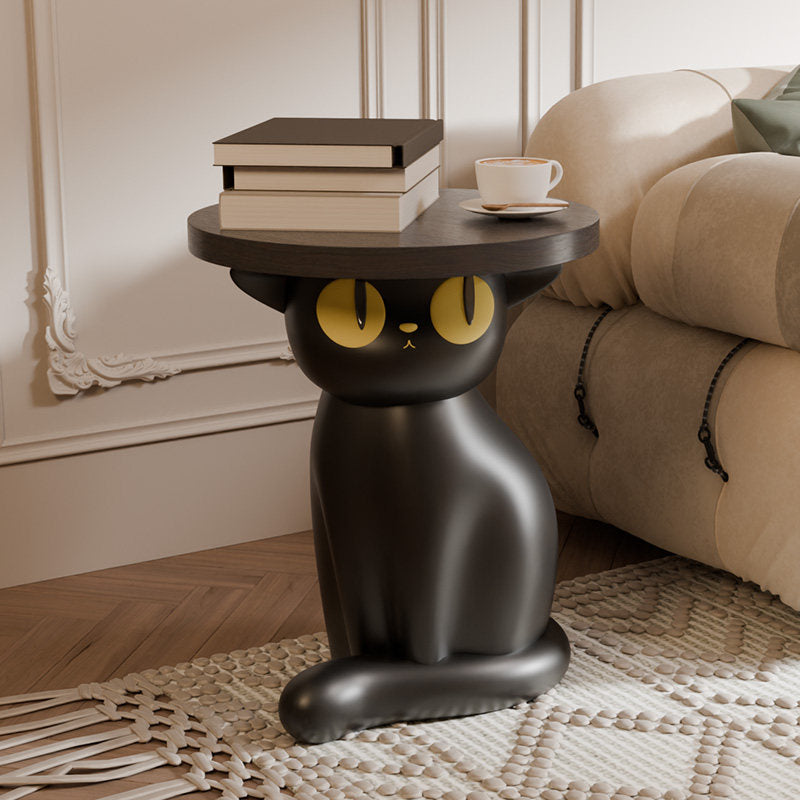 Black Cat Accent Side Table with Coin Bank, Cute Animal End Table, Decorative Sculpture Coffee Table, Small Round Sofa Side Table for Living Room, Bedroom, Nursery &amp; Apartment