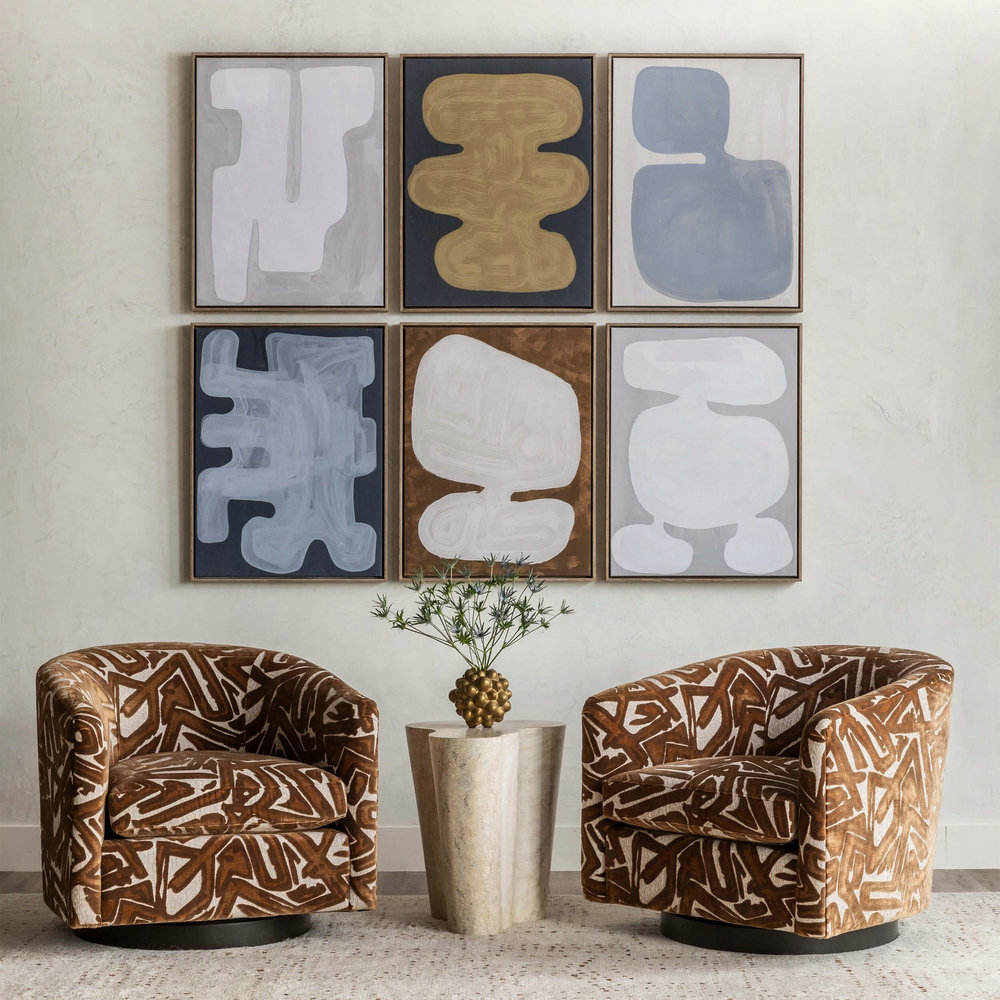 Brown Patterned Swivel Accent Chair, Upholstered Barrel Club Chair with 360° Rotating Base, Modern Velvet Lounge Armchair for Living Room, Bedroom, Hotel Lobby, Reading Nook