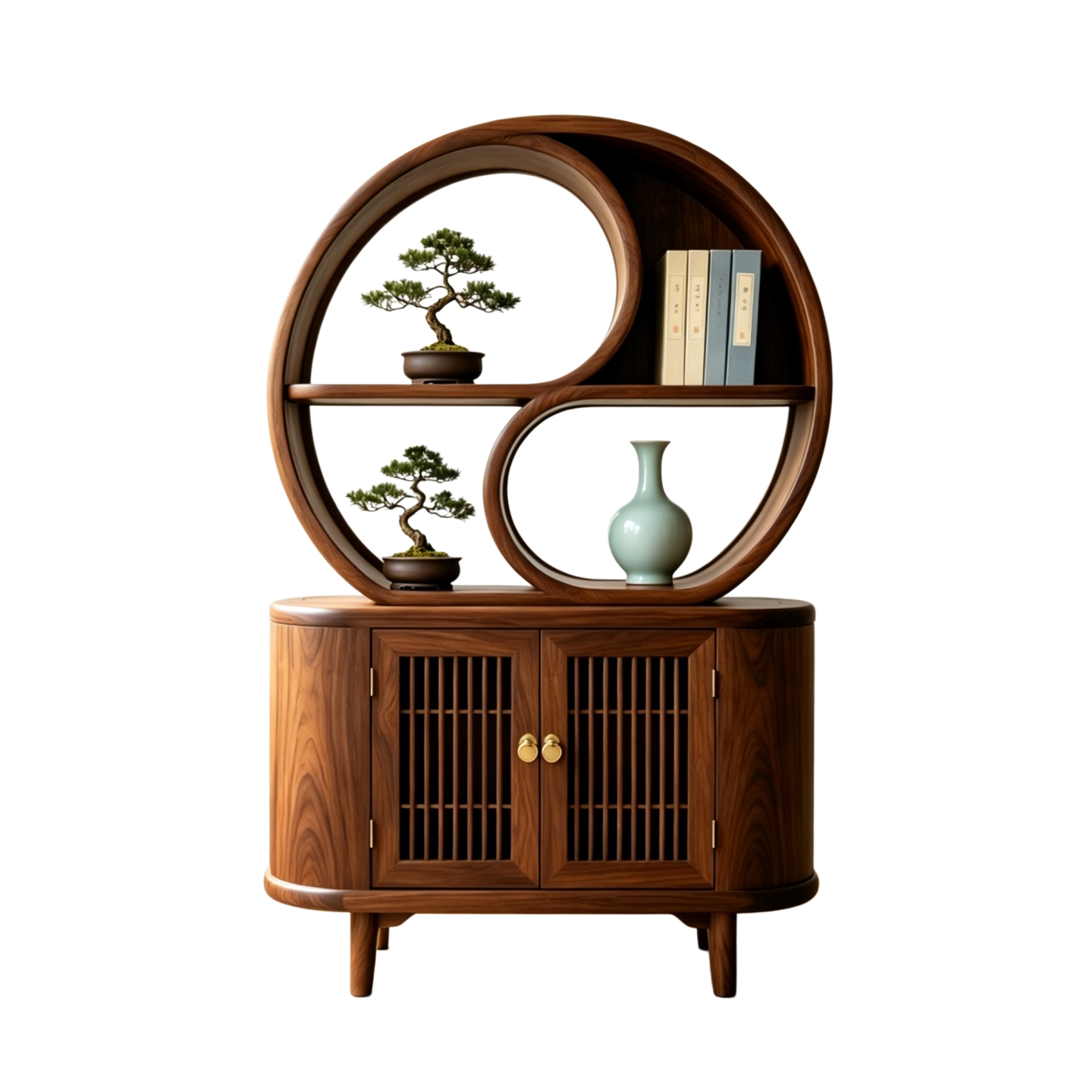 Ash Wood Display Cabinet with Shelves and Doors, 39.4 x 70.9 Inch