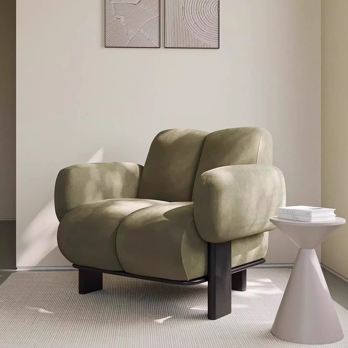 Olive Green Chenille Accent Chair with Padded Arms and Steel Frame