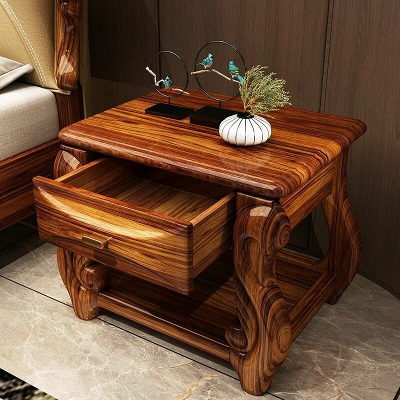 Wenge Wood Nightstand with Drawer and Lower Shelf