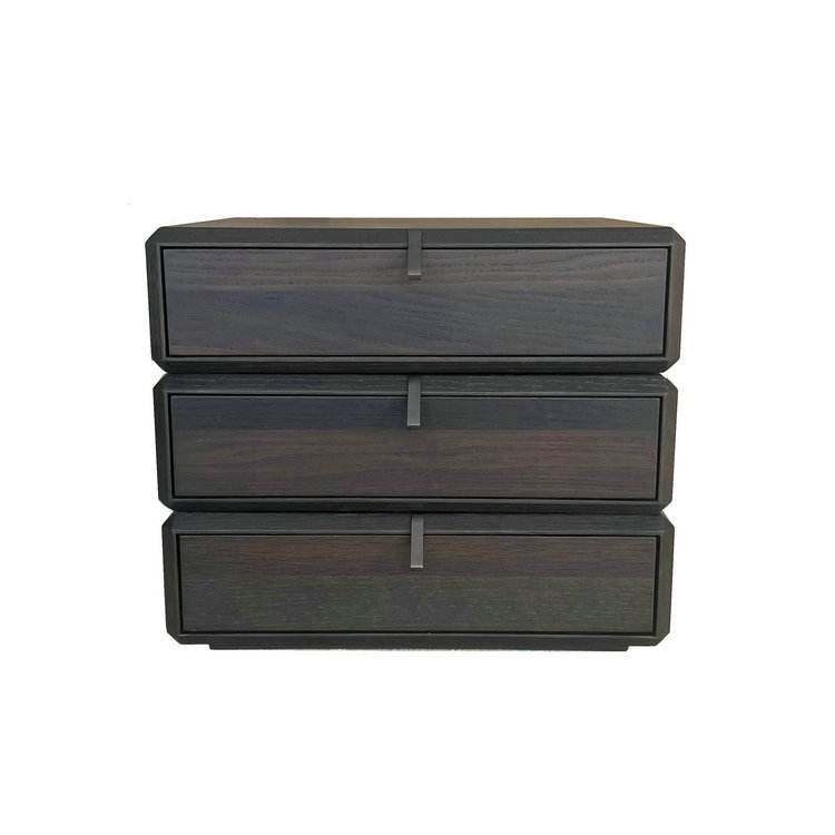 Modern 3 Drawer Rotating Nightstand, Wooden Bedside Table with Stacked Offset Drawers, Geometric Storage End Table for Bedroom, Living Room, Apartment, Hotel Room