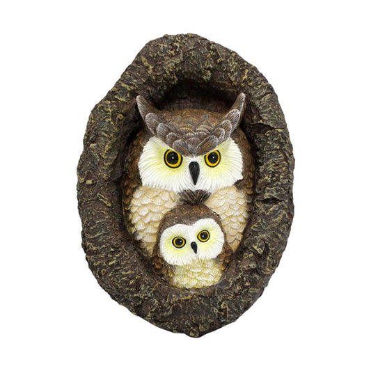 Resin Owl Family Garden Wall Hanging, Mother and Baby Owl Tree Hollow Outdoor Decor, Cute Owl Yard Ornament for Patio, Fence, Tree, Porch, Garden, Balcony, Indoor Wall Decor