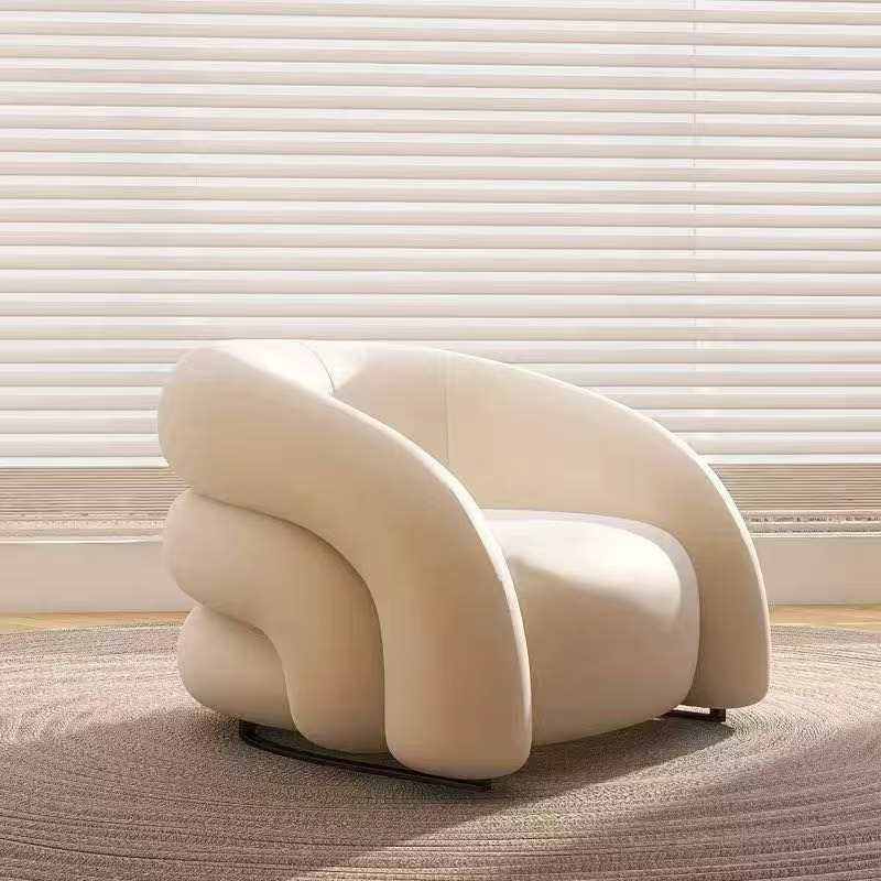 Modern Cream Boucle Accent Chair, Curved Upholstered Single Sofa Chair with Sculptural Arms, Cloud Lounge Chair for Living Room, Bedroom, Apartment, Hotel Lobby