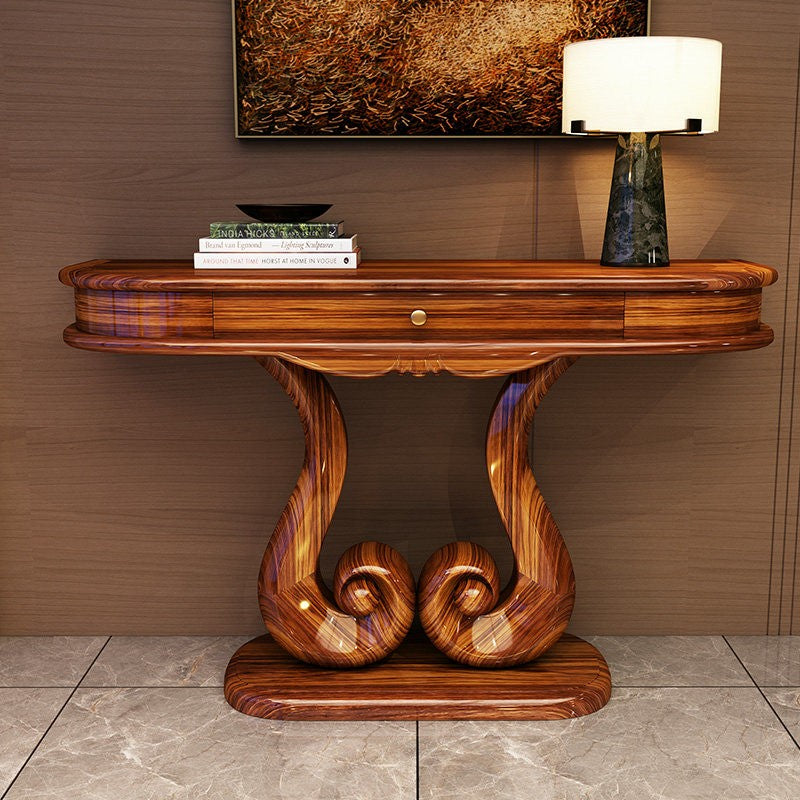 Wenge Wood Console Table with Drawer and Sculptural Base