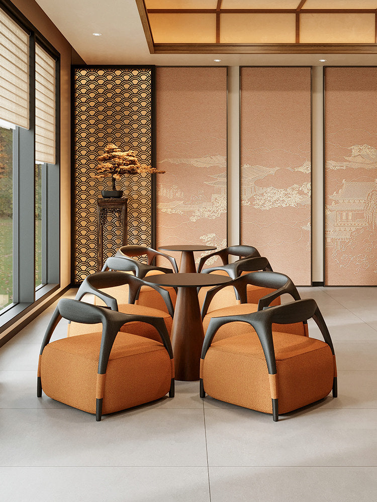 Orange Upholstered Accent Chair with Solid Wood Armrests
