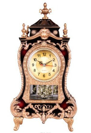 Vintage Style Mantel Clock, Burgundy and Gold Battery Operated Table Clock with Decorative Pendulum, European Inspired Desk Shelf Clock for Living Room, Office, Fireplace, Bedroom Decor