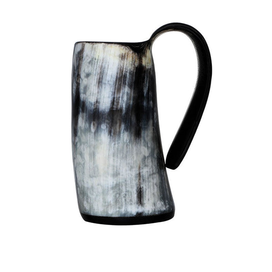 Natural Horn Beer Mug, 10.6 oz Handmade Viking Style Drinking Cup with Handle, Rustic Cow Horn Mug for Cold Drinks, Beer, Juice, Mead, Outdoor Parties, Bar Decor and Gift, Set of 1