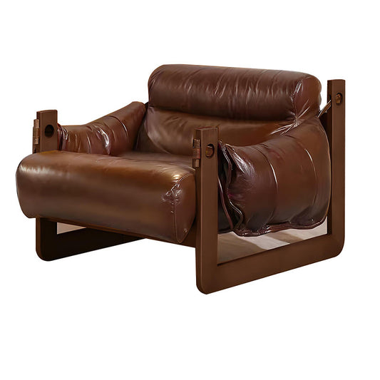Brown Upholstered Accent Chair with Ash Wood Frame, 41.3 Inch