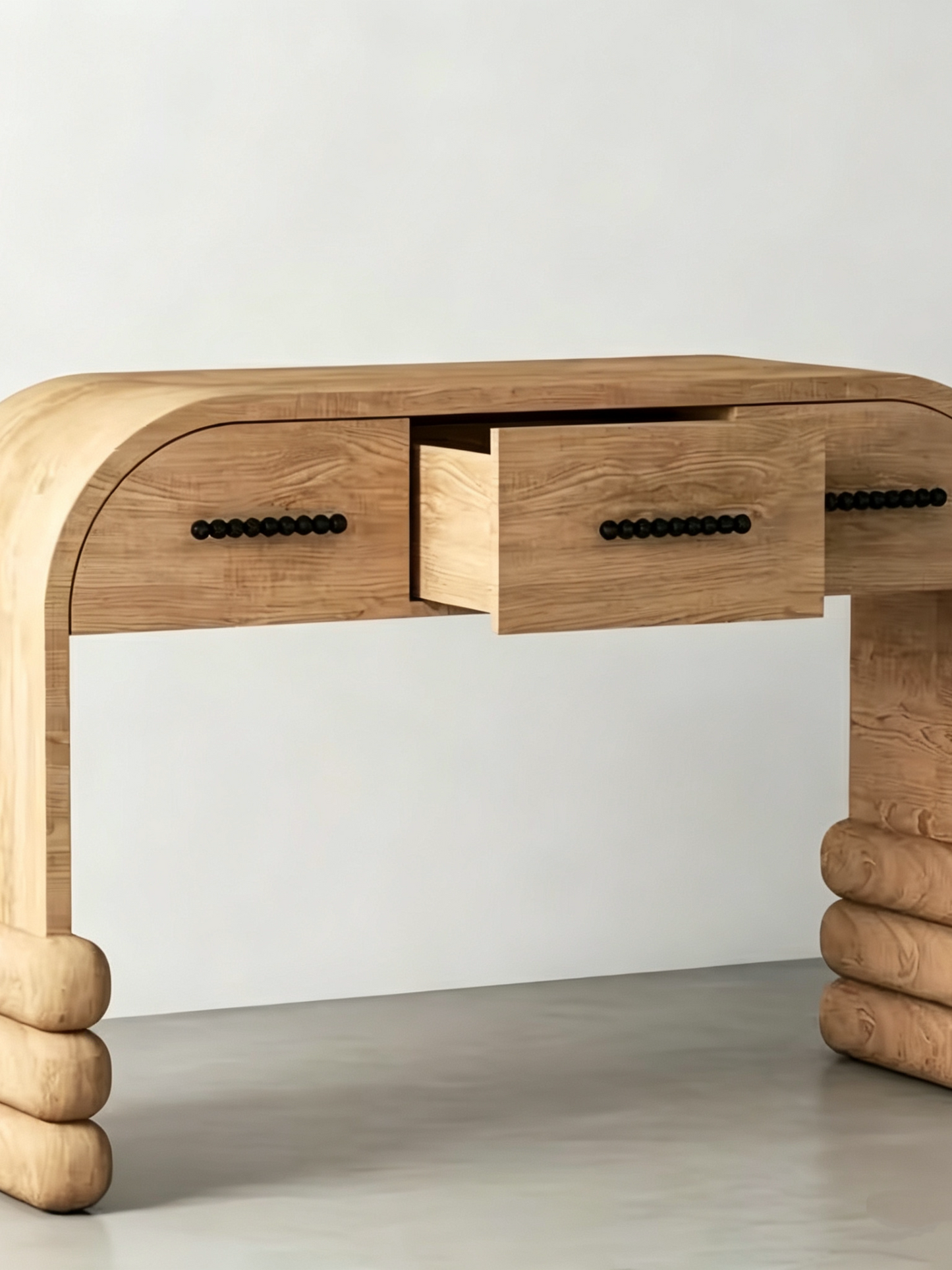 Solid Wood Console Table with 3 Drawers, Curved Entryway Table, Modern Natural Wood Hallway Table for Foyer, Living Room, Entryway, Corridor, Sofa Back, and Accent Storage