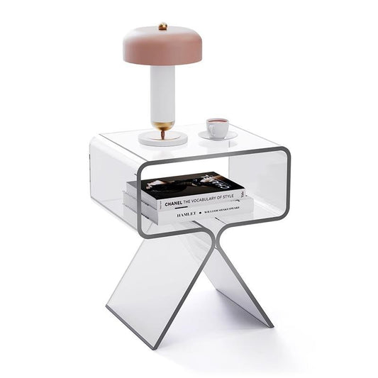 Clear Acrylic Nightstand with Magazine Shelf for Bedroom and Living Room