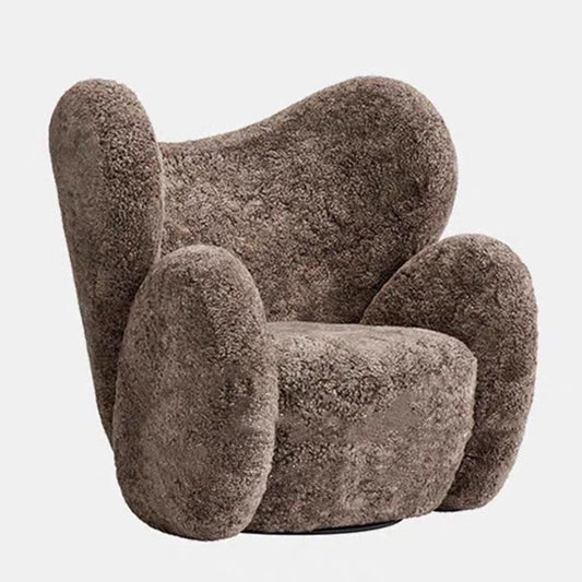 Brown Teddy Boucle Wingback Accent Chair with Sculptural Rounded Arms