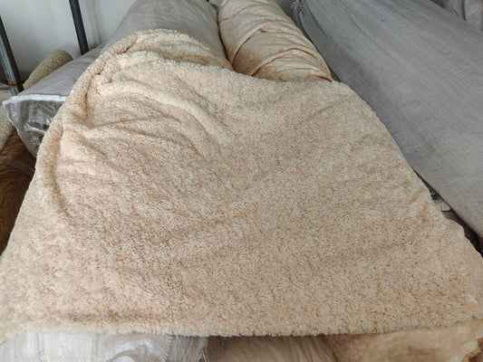 Cream Faux Shearling Fabric, Thick Plush Sherpa Fur Material for Upholstery, Clothing, Shoes, Hats, DIY Crafts, Dolls and Home Textile Projects