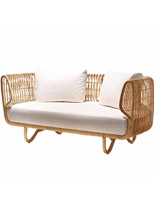 Outdoor PE Rattan Loveseat Sofa, 2 Seater Patio Wicker Couch with Gray Cushions and Aluminum Frame, Modern Balcony Sofa for Porch, Garden, Poolside, Sunroom, Villa Lounge and Patio Conversation Seating