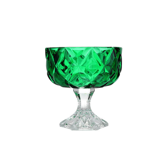 Green Crystal Dessert Coupe, 10.8 oz Vintage Footed Ice Cream Bowl, Emerald Diamond Pattern Cocktail Glass, Stemmed Dessert Cup for Sundaes, Champagne, Cocktails, Fruit, Pudding and Parties, Set of 1