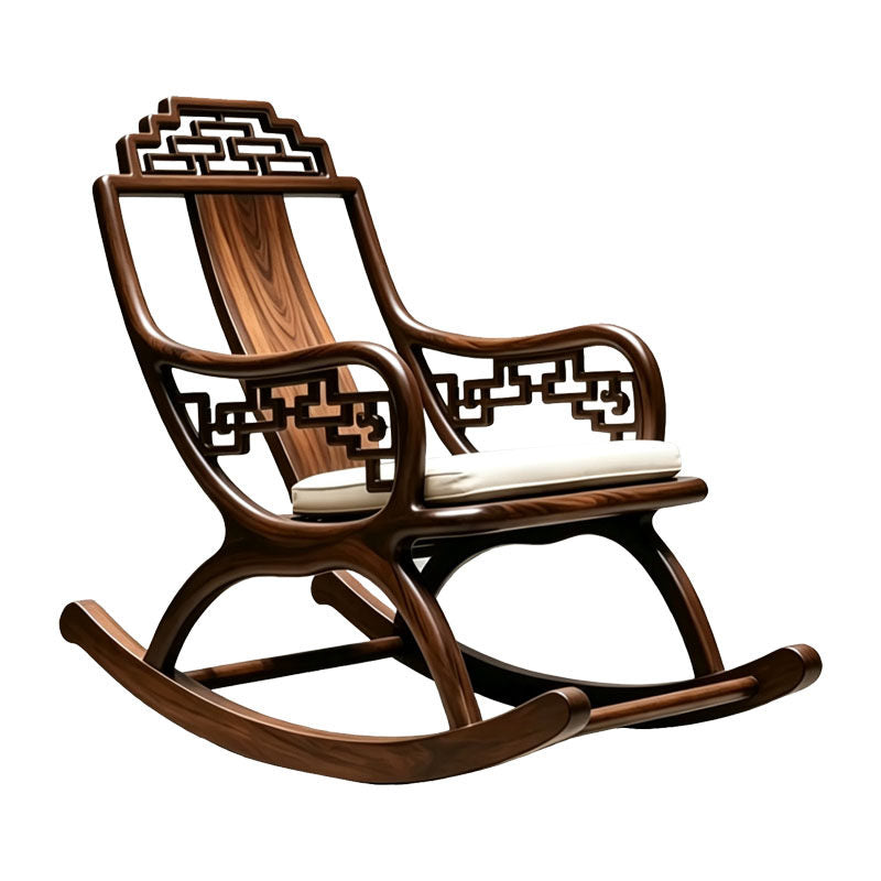 Solid Ash Wood Rocking Chair with Cushion, Walnut Finish