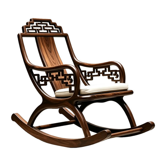 Solid Ash Wood Rocking Chair with Cushion, Walnut Finish
