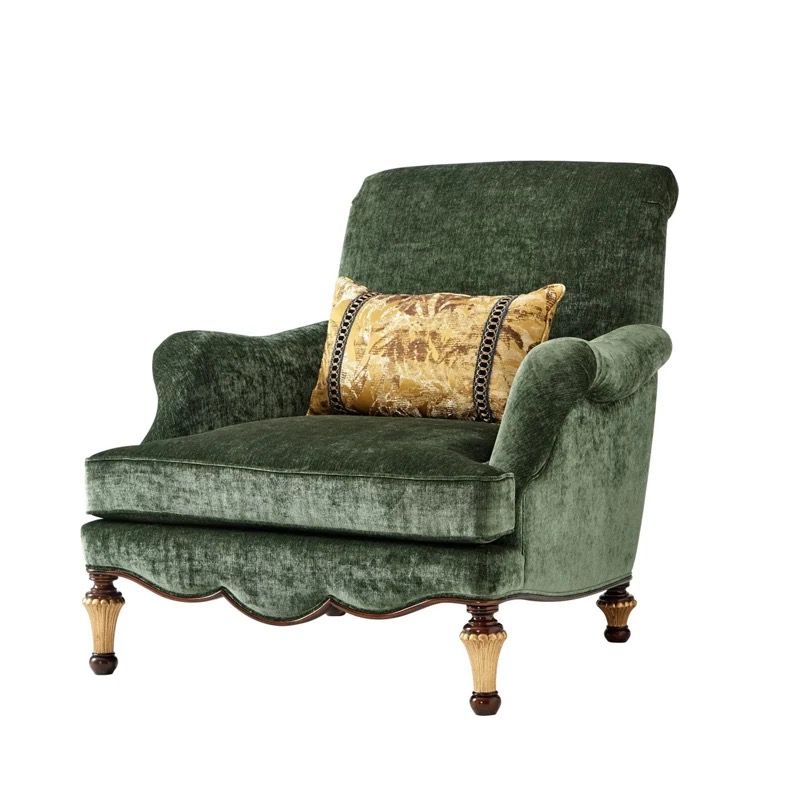 Dark Green Velvet Accent Chair, French Country Lounge Armchair