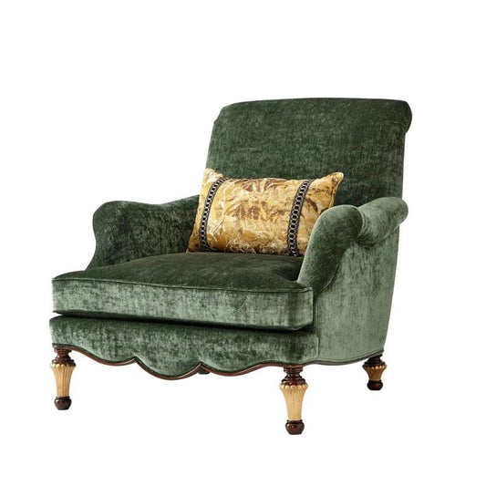 Dark Green Velvet Accent Chair, French Country Lounge Armchair