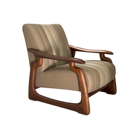Beige Upholstered Accent Chair with Black Walnut Wood Frame